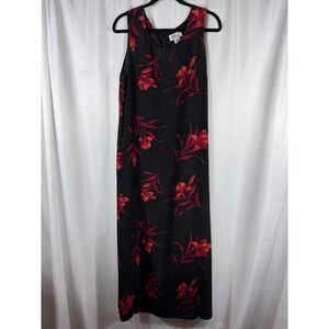 Style & Co Collection Black Red Floral Maxi Dress Womens Size 12 100% Silk‎